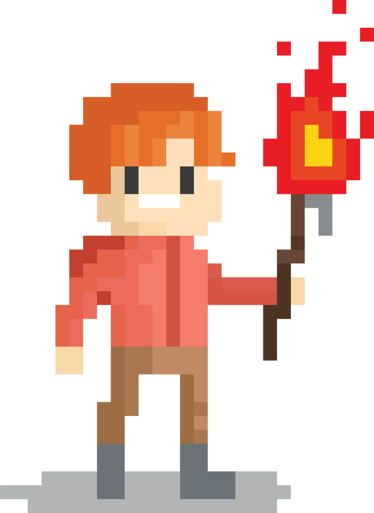 Pixel art man holding the fire torch